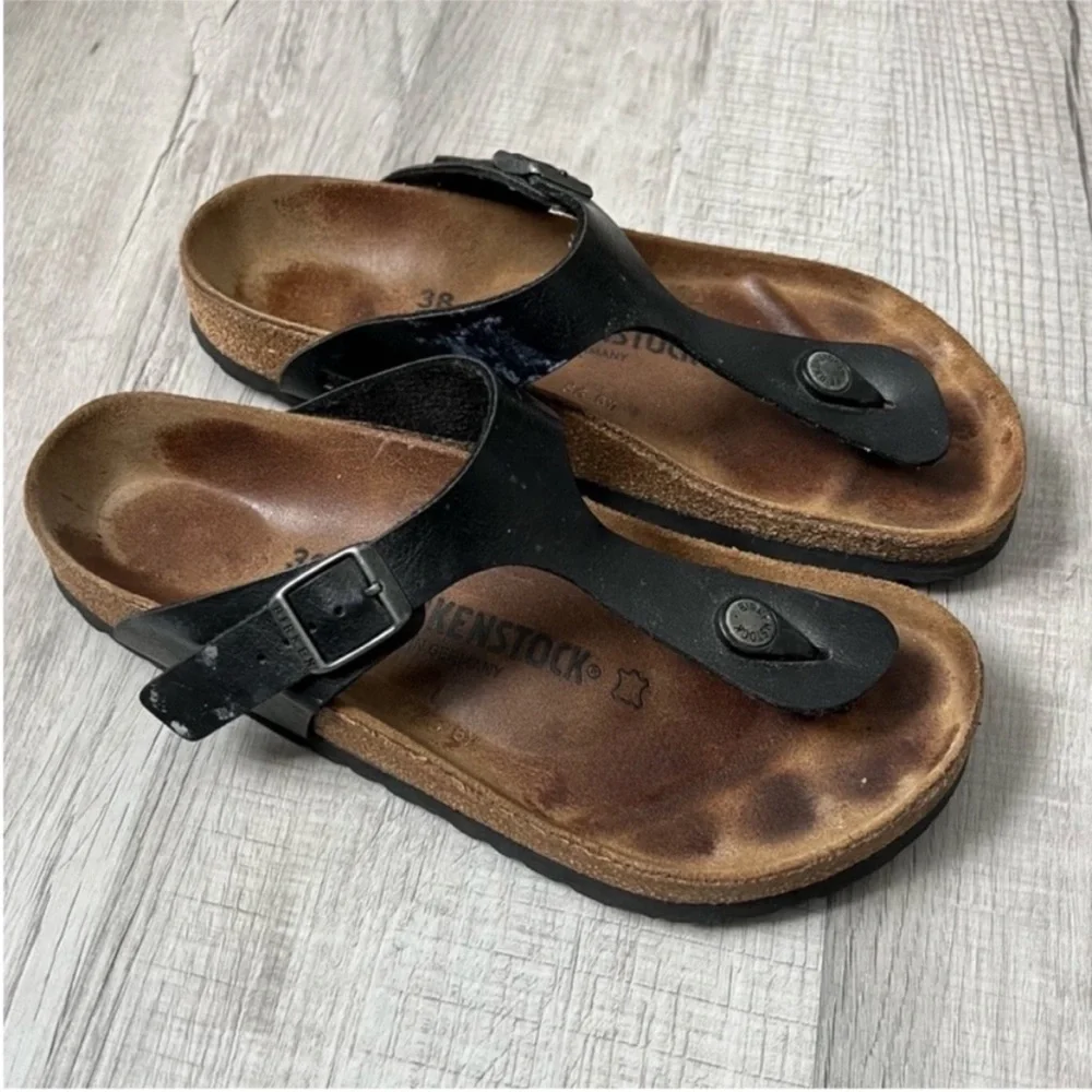 BIRKENSTOCK Gizeh Oiled Leather Original Footbed - Black Size 38